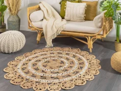 Tapete Redondo De Juta Creme 140 Cm Laleli