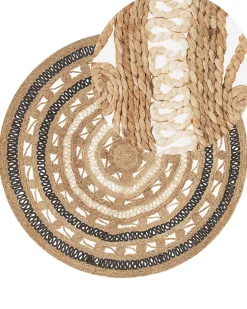 Tapete Redondo De Juta Creme E Preto 140 Cm Goyne