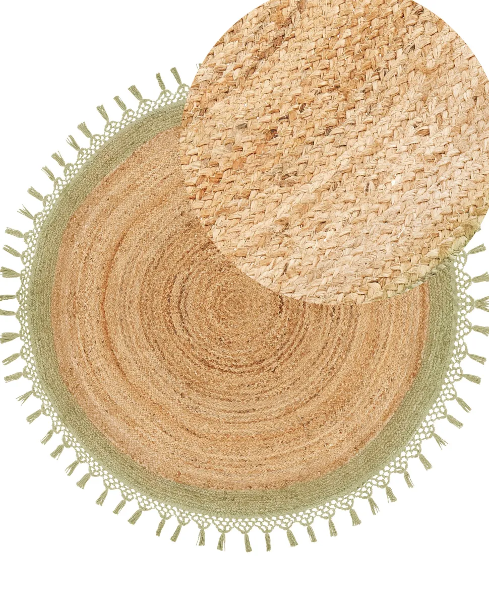 Tapete Redondo De Juta Creme E Verde 140 Cm Marts
