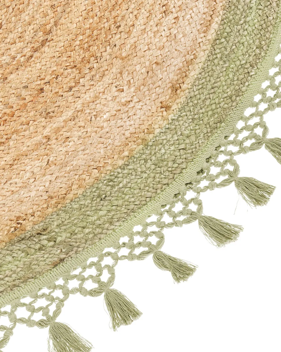 Tapete Redondo De Juta Creme E Verde 140 Cm Marts