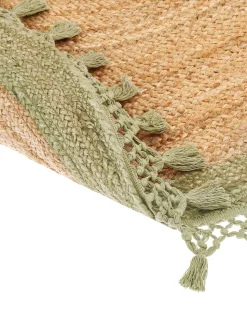 Tapete Redondo De Juta Creme E Verde 140 Cm Marts