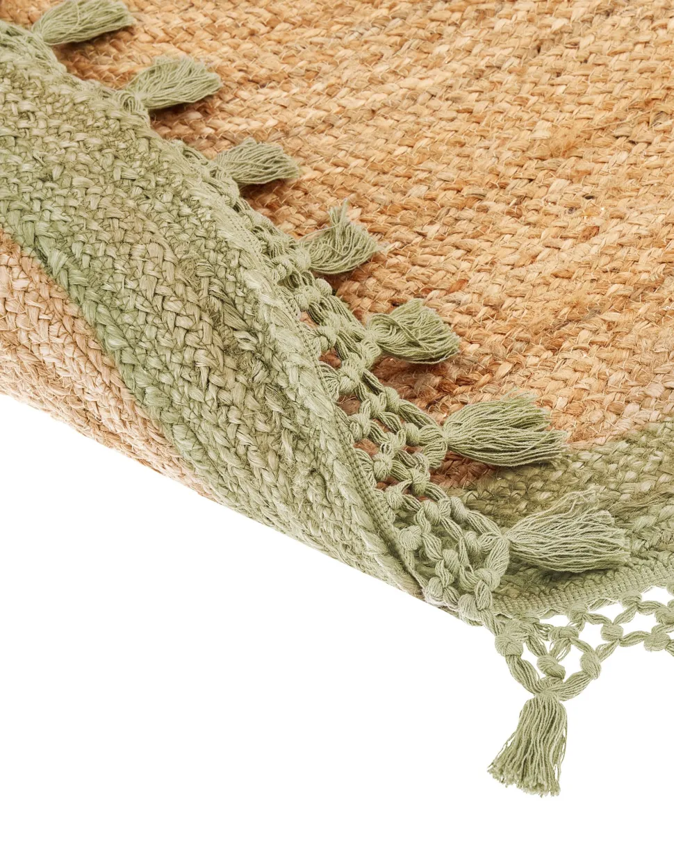 Tapete Redondo De Juta Creme E Verde 140 Cm Marts