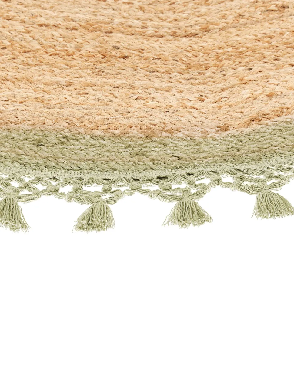 Tapete Redondo De Juta Creme E Verde 140 Cm Marts
