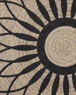 Tapete Redondo De Juta Creme E Preto 140 Cm Kullar