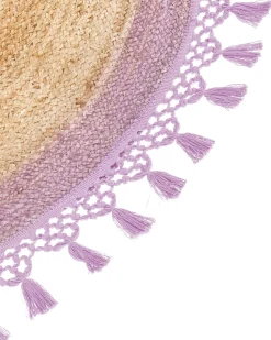 Tapete Redondo De Juta Creme E Roxa 140 Cm Marts