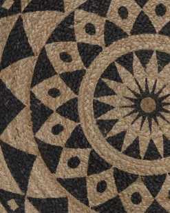 Tapete Redondo De Juta Preto E Castanho 120 Cm Alakir