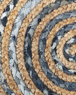 Tapete Redondo Em Algodao Azul E Creme 140 Cm Leventler