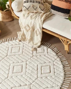 Tapete Redondo Em Algodao Creme 140 Cm Horasan