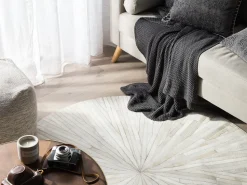 Tapete Redondo Em Pele Genuina Branca 140 Cm Simav