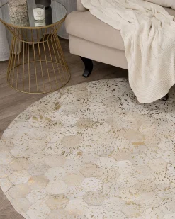 Tapete Redondo Em Pele Genuina Creme 140 Cm Zeytin