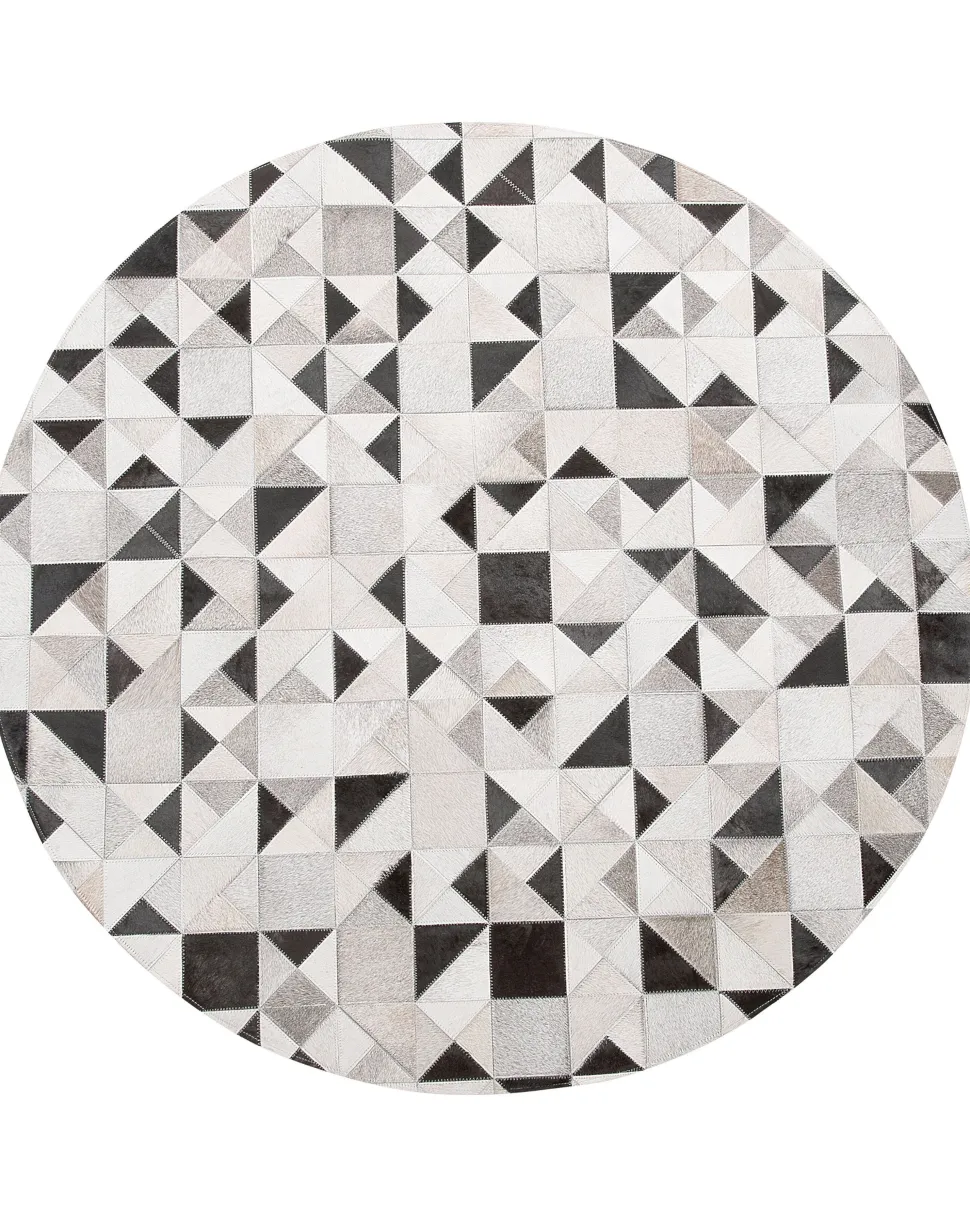 Tapete Redondo Em Pele Genuina Cinzenta E Preta 140 Cm Kirklar