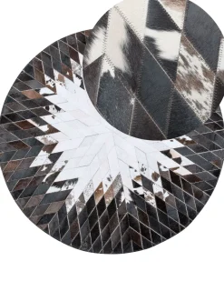 Tapete Redondo Em Pele Genuina Preta E Branca 140 Cm Keles