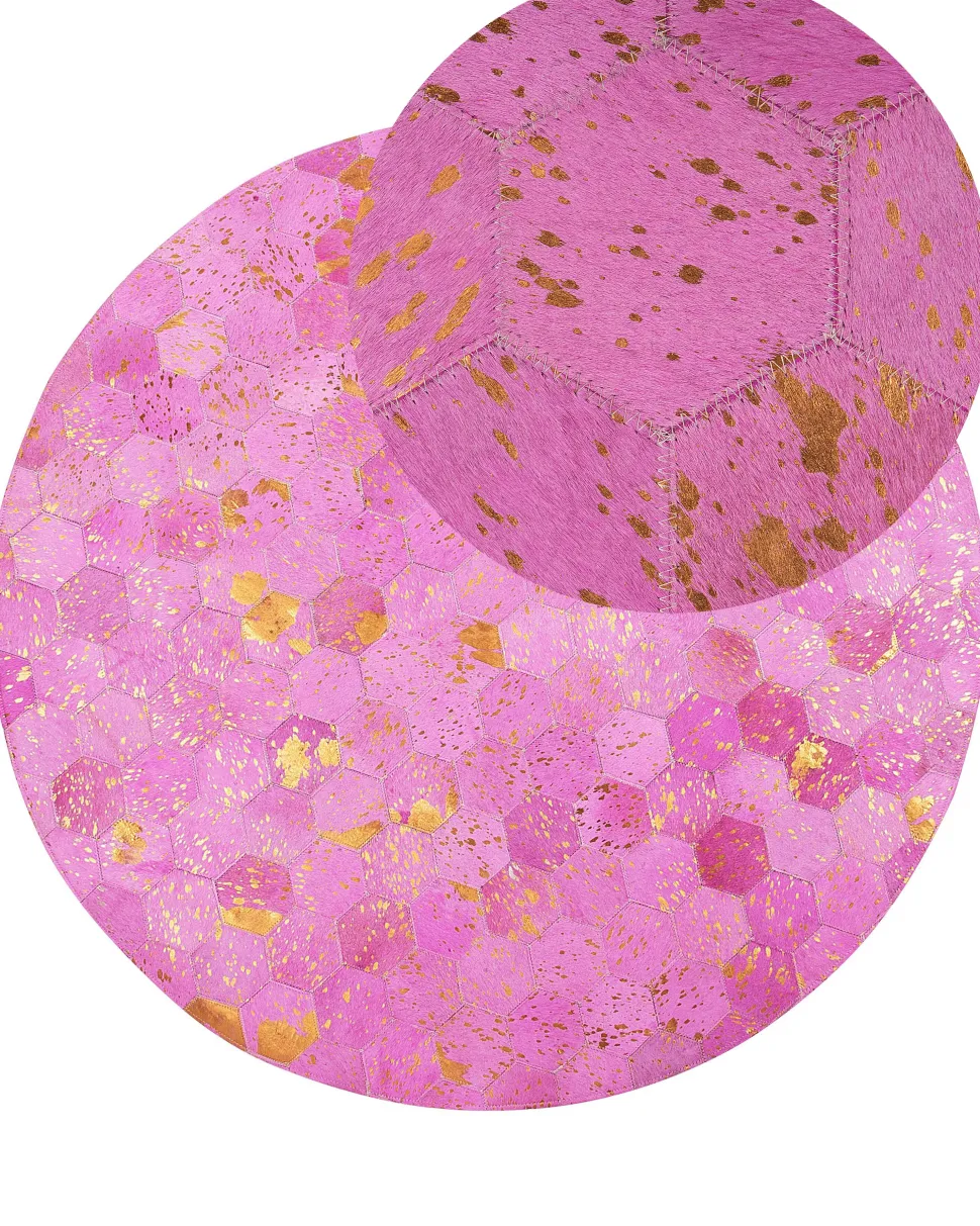 Tapete Redondo Em Pele Genuina Rosa 140 Cm Zeytin