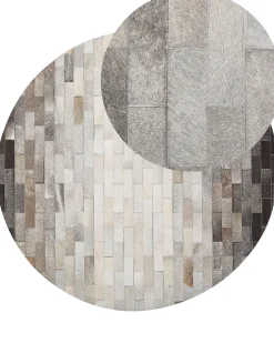 Tapete Redondo Em Pele Genuina Castanha E Creme 140 Cm Dutlar