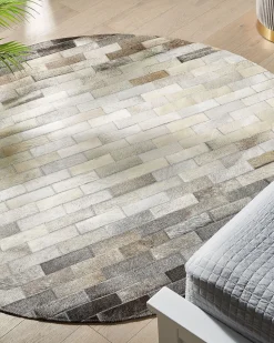 Tapete Redondo Em Pele Genuina Castanha E Creme 140 Cm Dutlar