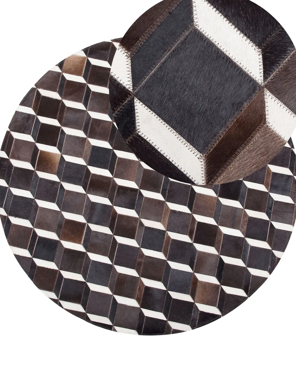 Tapete Redondo Em Pele Genuina Castanha 140 Cm Alpkoy