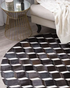 Tapete Redondo Em Pele Genuina Castanha 140 Cm Alpkoy