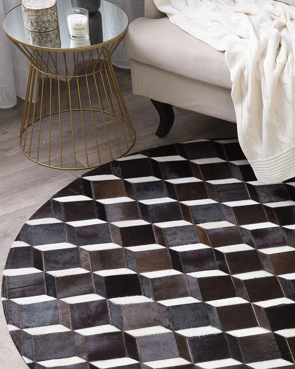 Tapete Redondo Em Pele Genuina Castanha 140 Cm Alpkoy