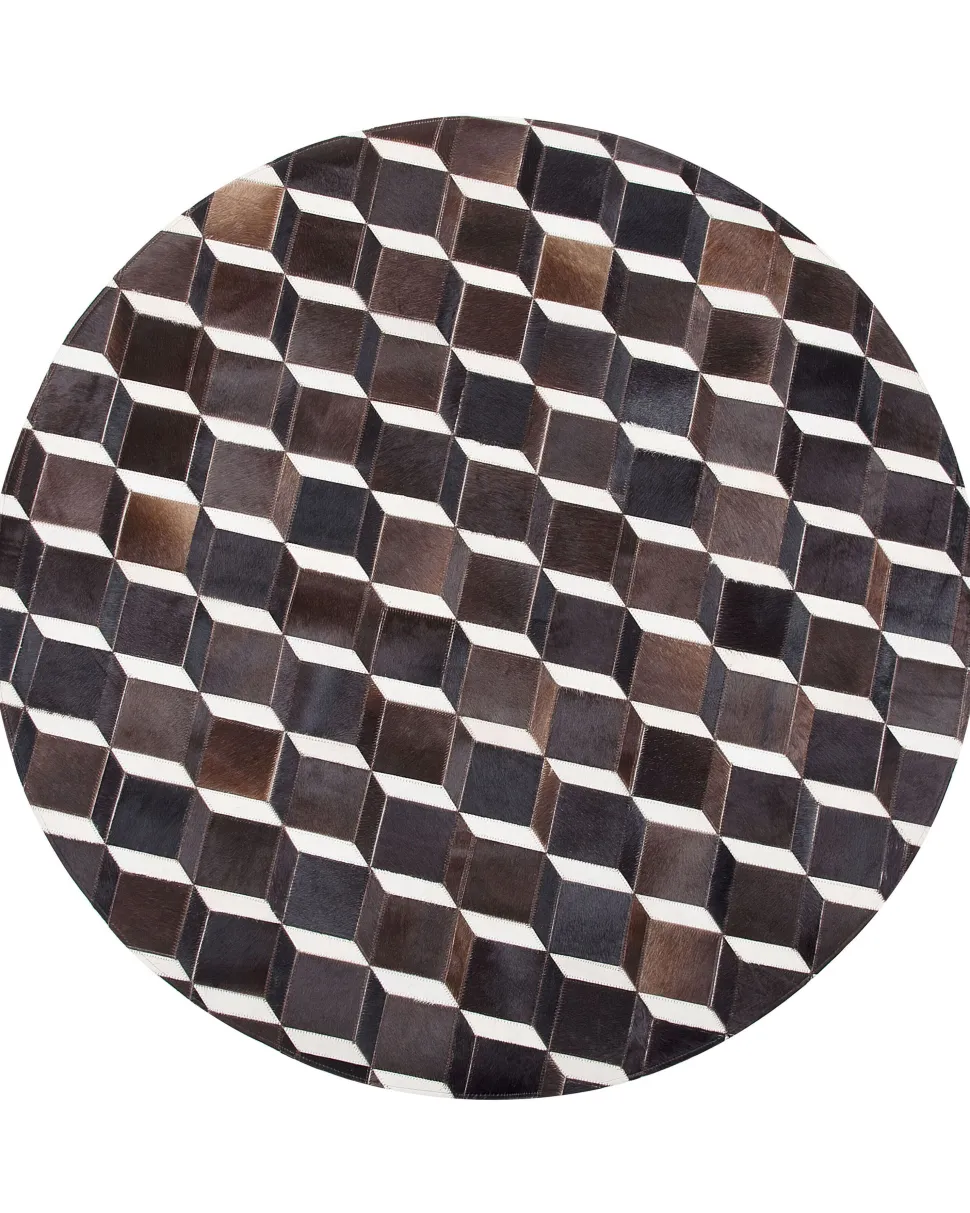 Tapete Redondo Em Pele Genuina Castanha 140 Cm Alpkoy