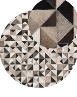 Tapete Redondo Em Pele Genuina Cinzenta E Creme 140 Cm Kirklar