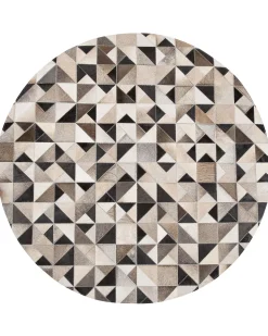 Tapete Redondo Em Pele Genuina Cinzenta E Creme 140 Cm Kirklar