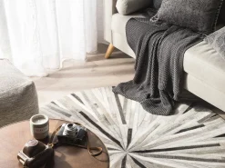 Tapete Redondo Em Pele Genuina Cinzenta 140 Cm Simav