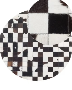 Tapete Redondo Em Pele Genuina Preta E Branca 140 Cm Bergama
