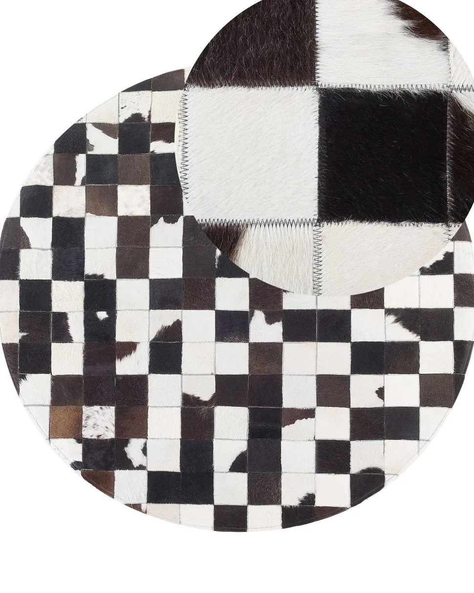 Tapete Redondo Em Pele Genuina Preta E Branca 140 Cm Bergama