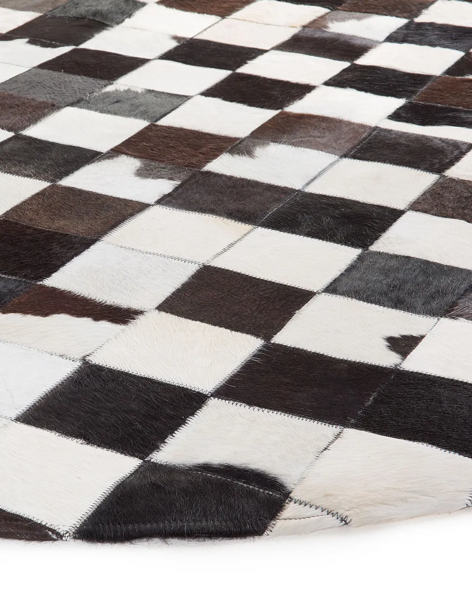 Tapete Redondo Em Pele Genuina Preta E Branca 140 Cm Bergama