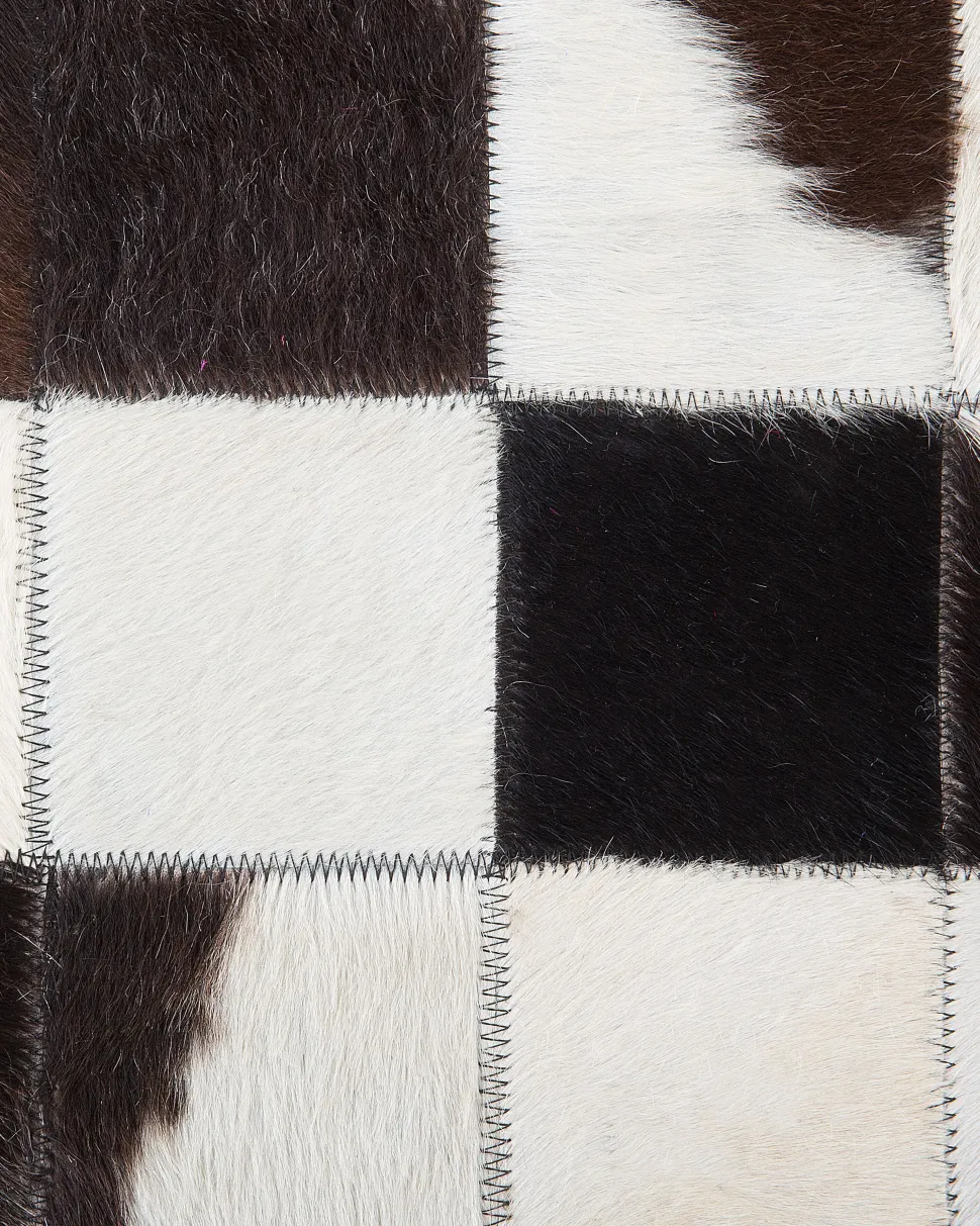 Tapete Redondo Em Pele Genuina Preta E Branca 140 Cm Bergama