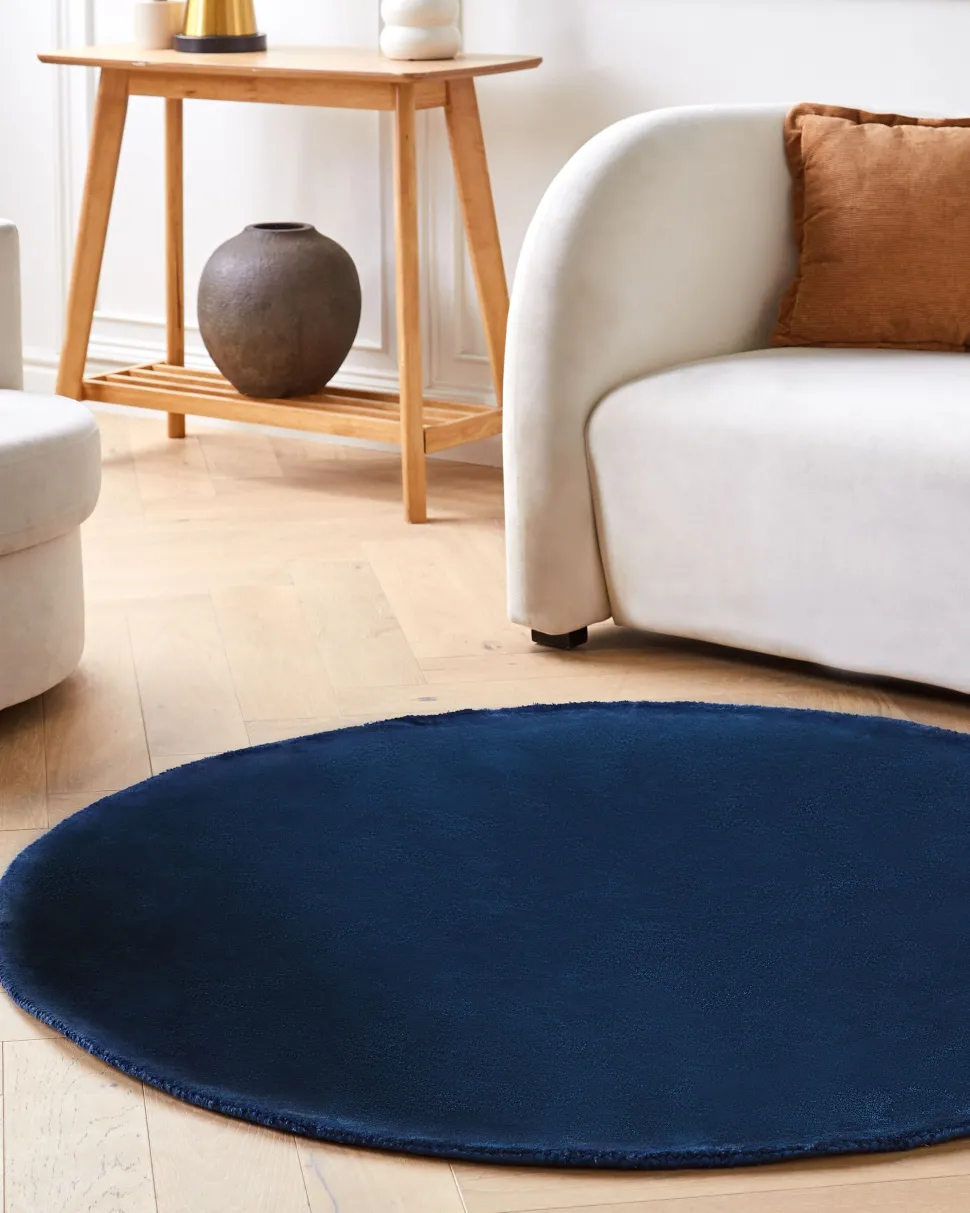 Tapete Redondo Em Viscose Azul Marinho 140 Cm Gesi Ii