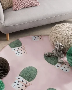 Tapete Redondo Rosa Com Catos 120 Cm Eldivan