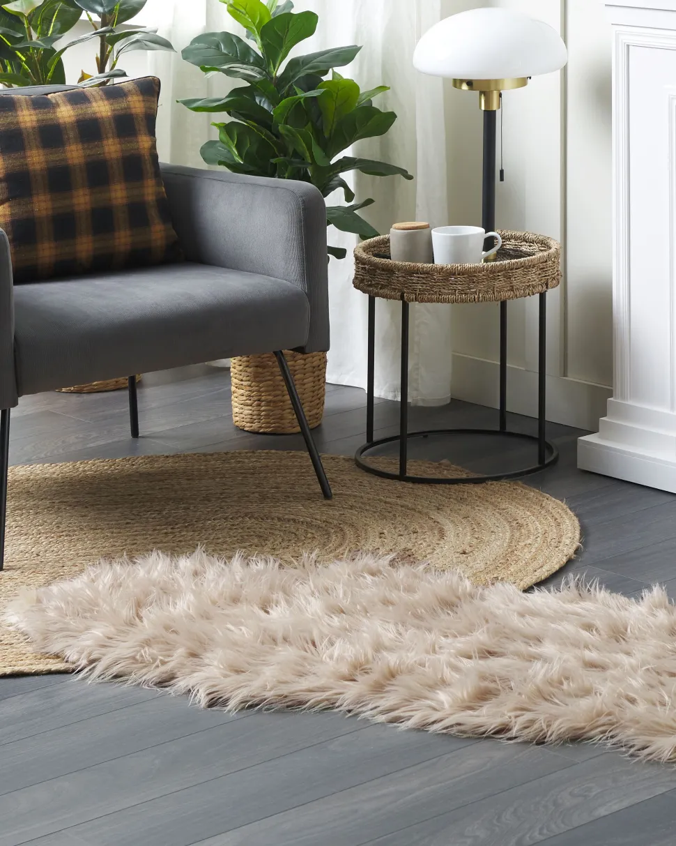 Tapete Tipo Pele De Ovelha Cor De Areia 180 X 60 Cm Mamungari