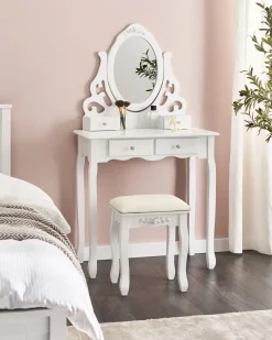 Toucador Com 4 Gavetas E Banco Branco Amour