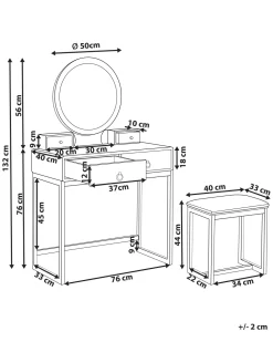 Toucador Com 4 Gavetas E Banco Branco E Dourado Auxon