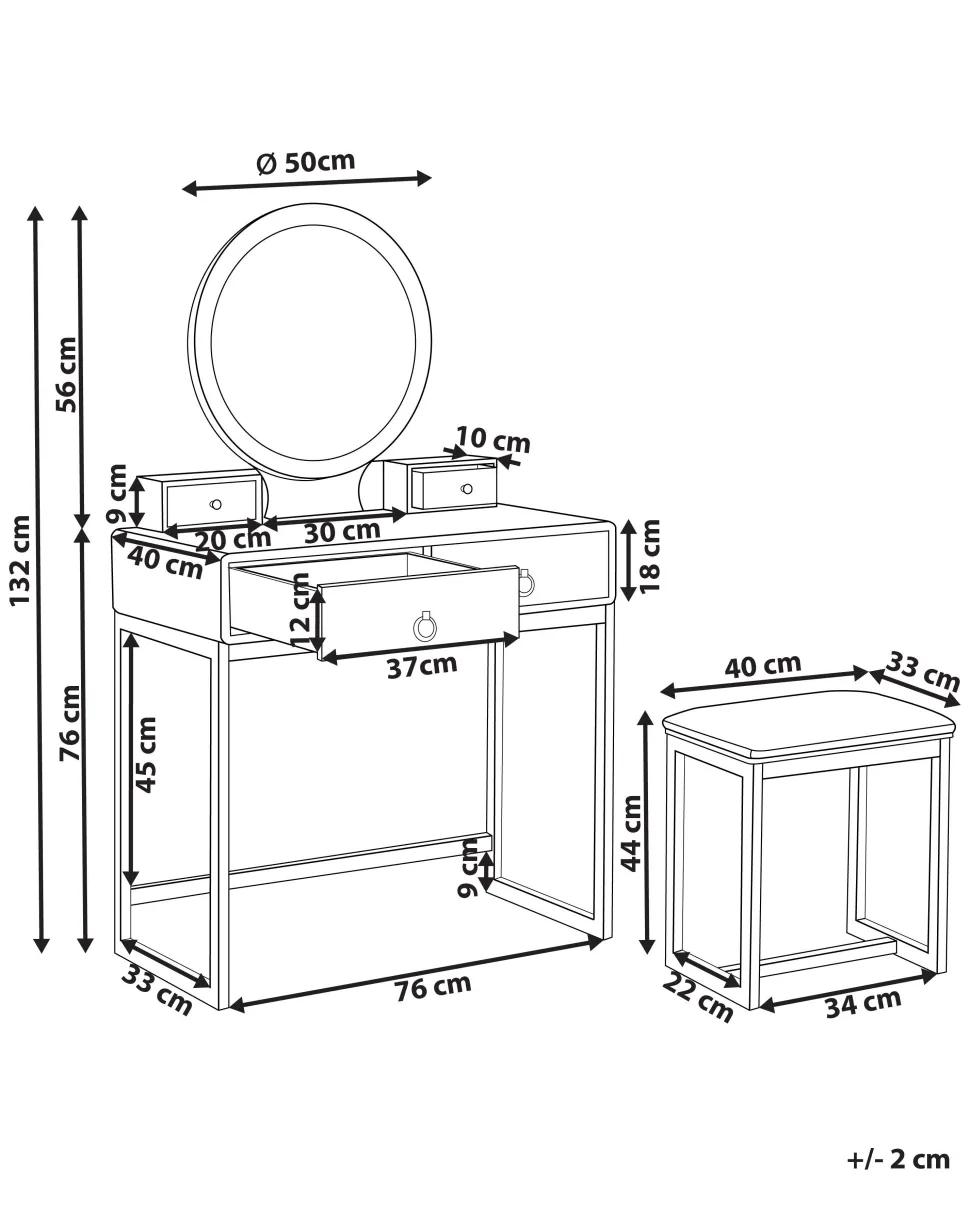 Toucador Com 4 Gavetas E Banco Branco E Dourado Auxon