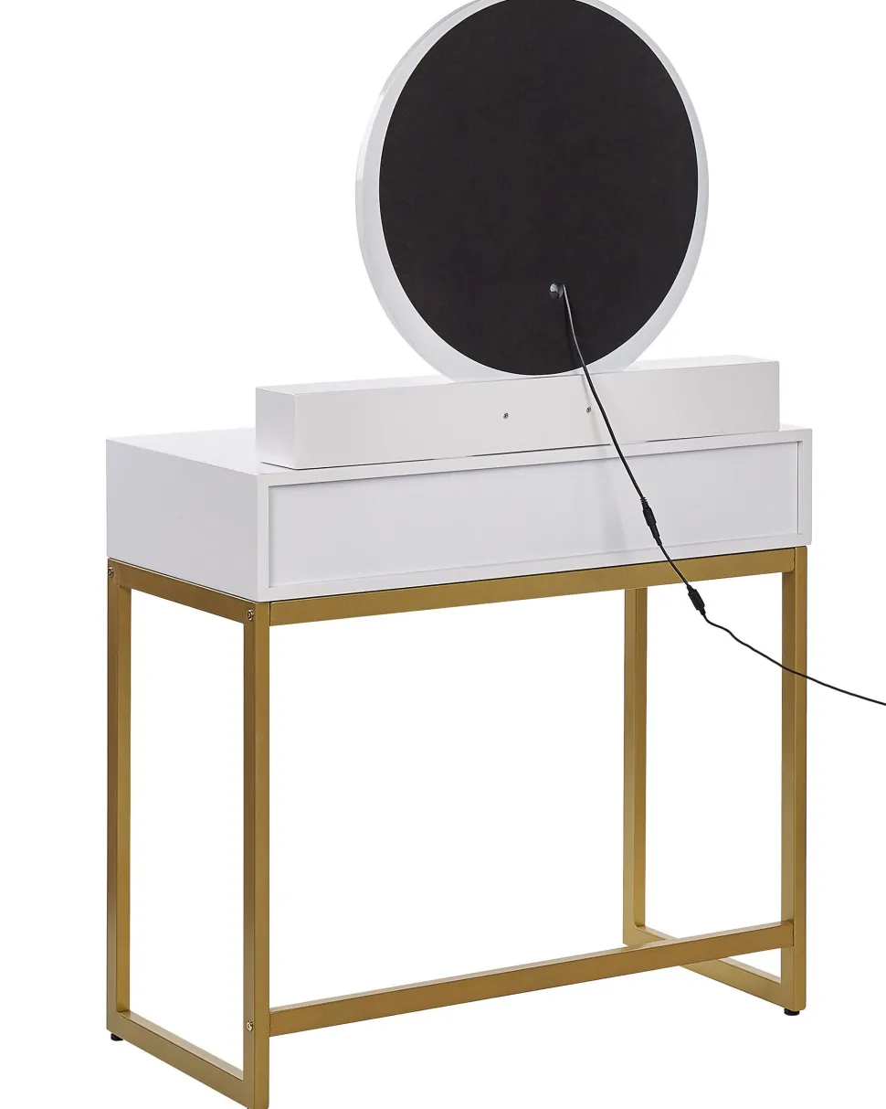 Toucador Com 4 Gavetas E Banco Branco E Dourado Auxon