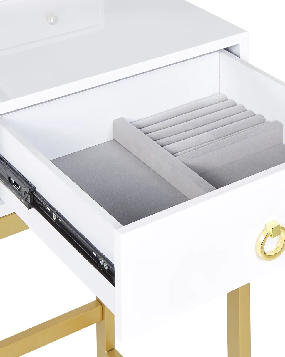 Toucador Com 4 Gavetas E Banco Branco E Dourado Auxon