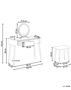 Toucador Com 2 Gavetas E Banco Cinzento E Dourado Surin