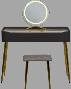 Toucador Com 2 Gavetas E Banco Cinzento E Dourado Surin