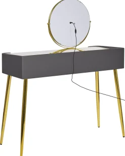 Toucador Com 2 Gavetas E Banco Cinzento E Dourado Surin