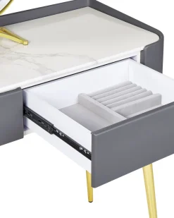 Toucador Com 2 Gavetas E Banco Cinzento E Dourado Surin