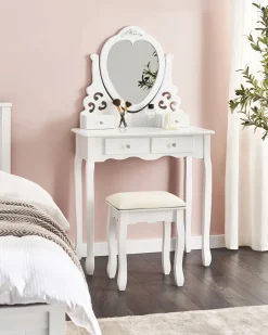 Toucador Com 4 Gavetas E Banco Branco Diva