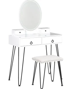 Toucador Com 4 Gavetas E Banco Branco E Preto Soye