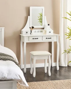 Toucador Com 5 Gavetas E Banco Branco Rayon