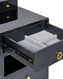 Toucador Com 6 Gavetas E Banco Preto E Dourado Yves