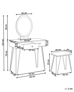 Toucador Com 2 Gavetas E Banco Branco E Dourado Caen