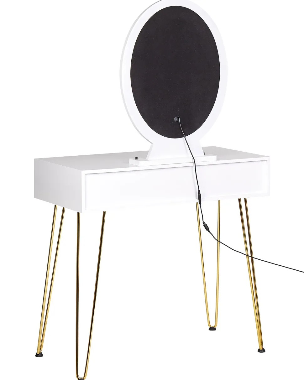 Toucador Com 2 Gavetas E Banco Branco E Dourado Caen