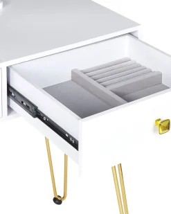 Toucador Com 2 Gavetas E Banco Branco E Dourado Caen