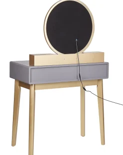 Toucador Com 4 Gavetas E Banco Cinzento E Dourado Fedry